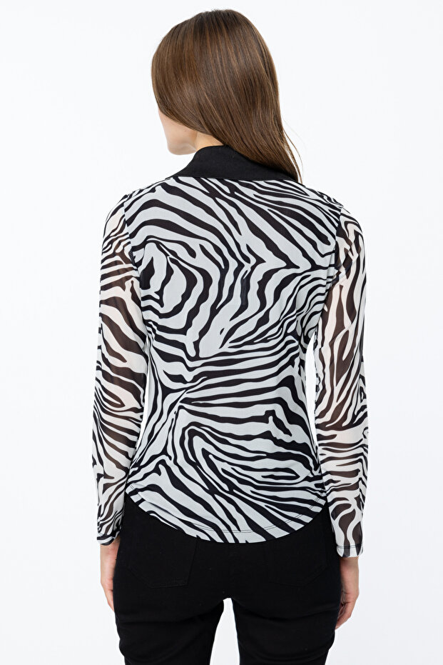 Self Patterned Tulle Shirt - 4