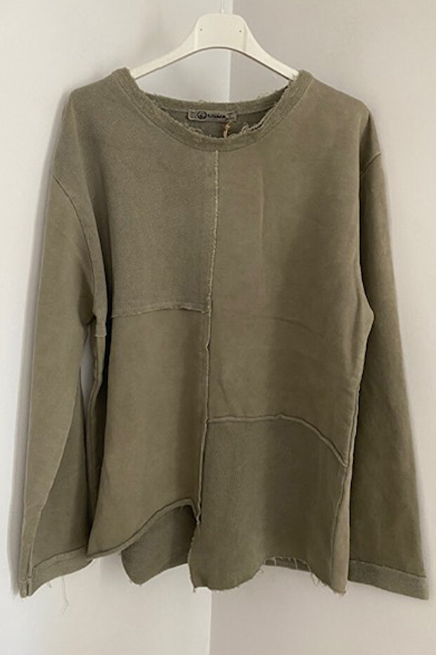 Women's Khaki Piece Asymmetrical Long Sleeve Blouse Sweatshirt