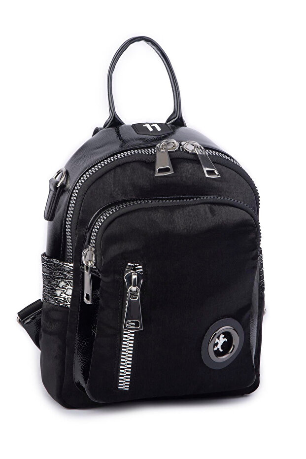 Women's Convertible Backpack and Shoulder Bag Stylish Large Zipper Bag Glitter - Black