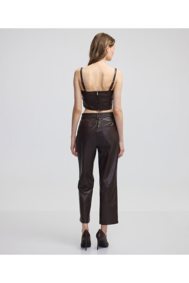 Δερμάτινη μπλούζα crop - 6