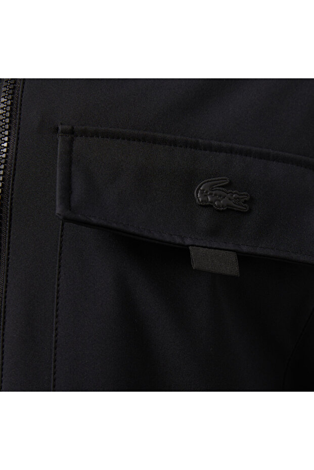 Erkek Relaxed Fit Kapüşonlu Baskılı Siyah Yağmurluk - 5