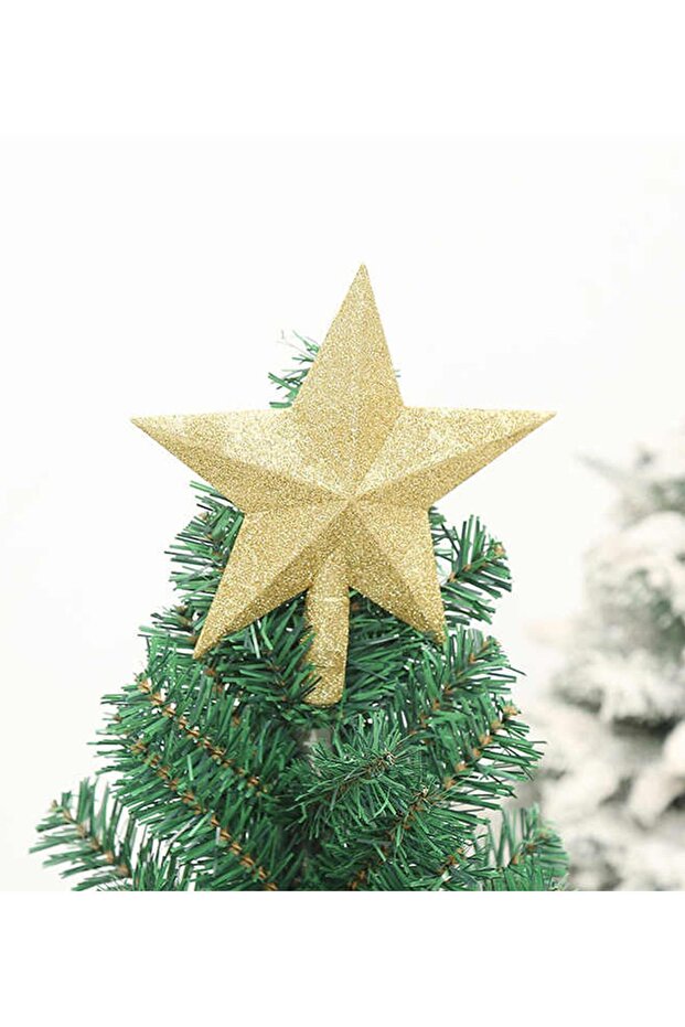 Christmas Pine Tree Ornament 15 cm Gold Glitter Star Tepelik