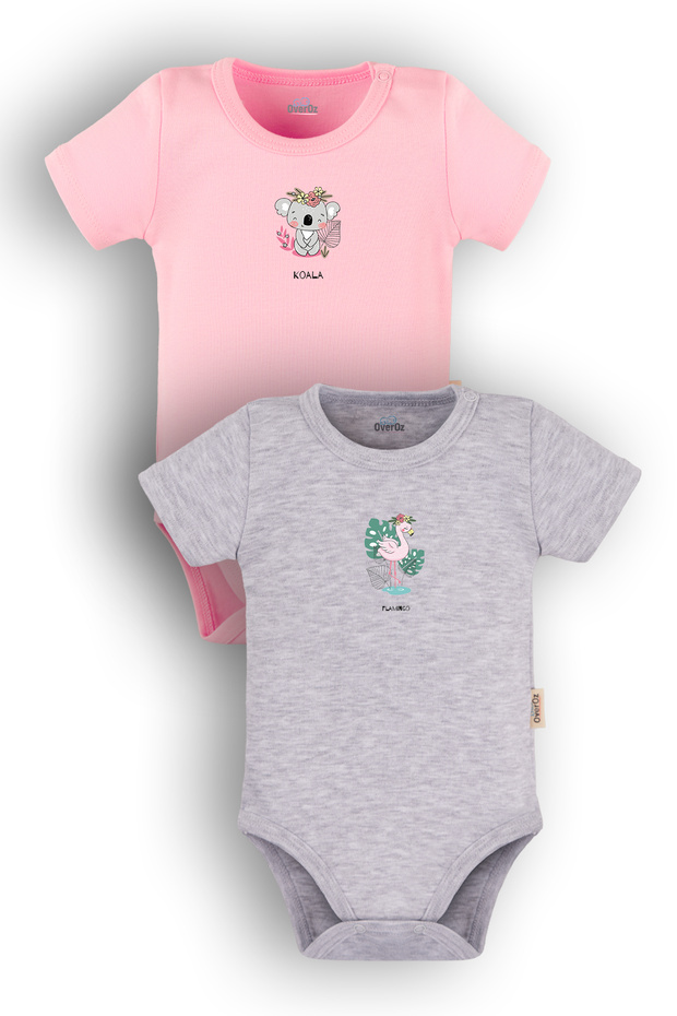 Organic 100% Cotton Flamingo Koala Printed 2-Piece Baby Body Set with Snap Fasteners Badi Bodysuit Double 5332-5333-P