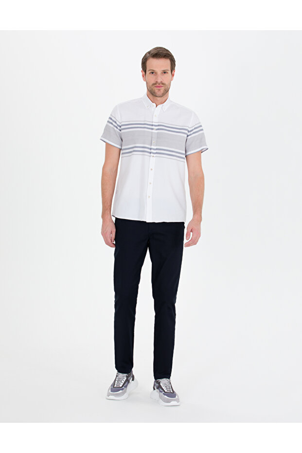 Navy Blue Slim Fit Canvas Trousers 50268892-Vr033