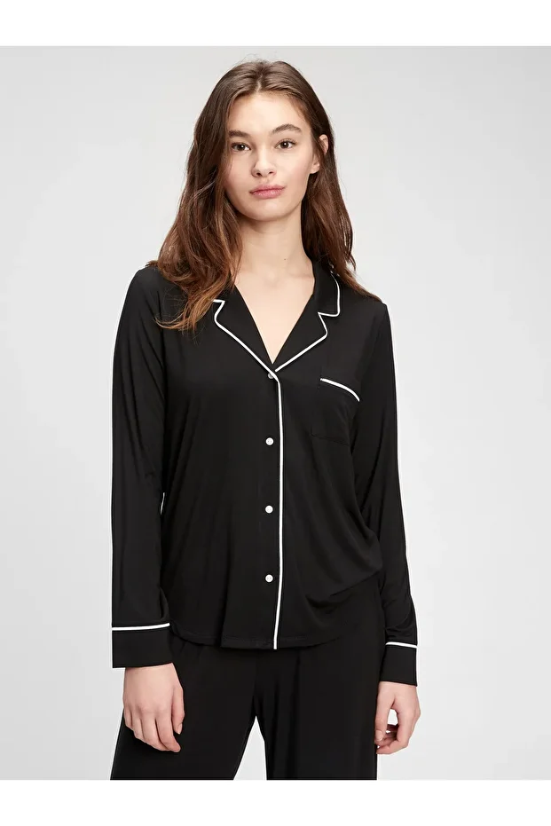 Kadın Siyah Modal Pijama Üstü - 2