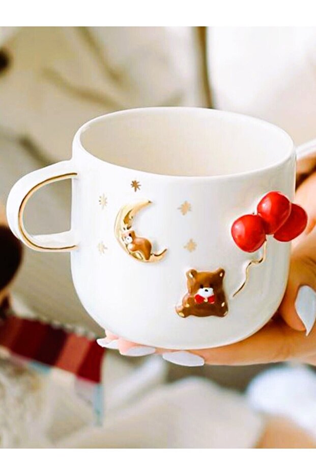 24 Carat Gold Decorated, Teddy Bear Embossed, Handmade, Gift Teddy Bear Mug, 1 Piece