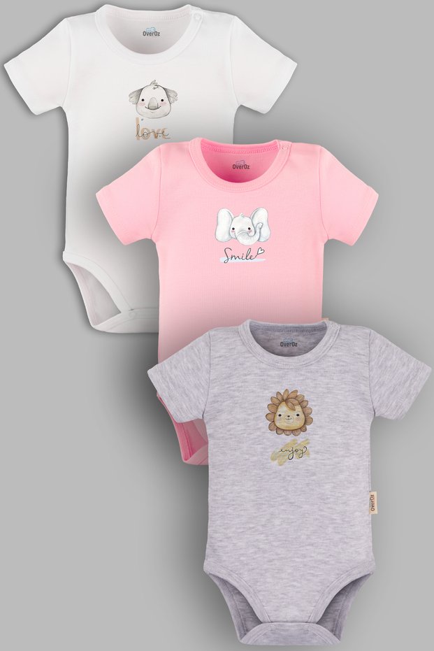 Organic 100% Cotton Lion 3-Piece Baby Bodysuit Set Baby Bodysuit with Snap Fasteners Triple 5805-5806-5807-P