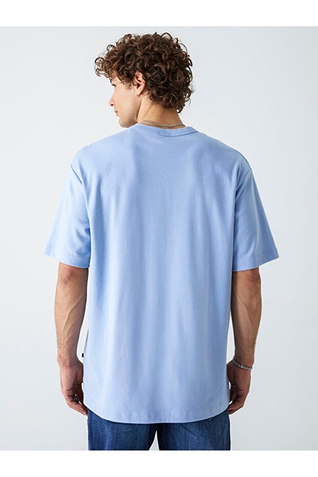 Sıfır Yaka Basıc Kısa Kol Relaxed Mavi T-shırt - 3