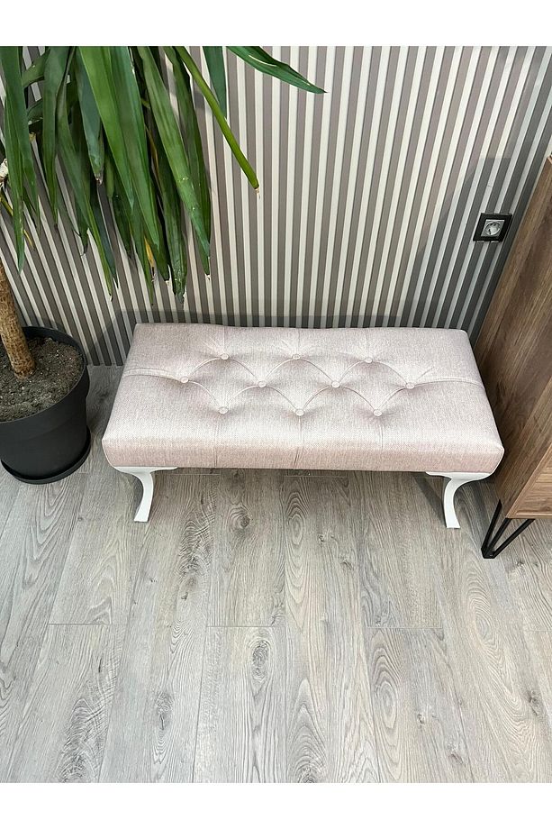 PEMBE DEKORATİF AYAK UCU KAPI ÖNÜ MUTFAK BALKON BENCH PUF DÜĞMELİ BEYAZ LÜKENS AYAKLI - 3