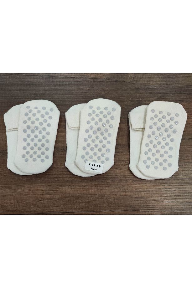 3 Çift Altı Kaydırmaz Baskılı Pamuklu Tavaf Çorabı Üstü File Örgülü - 1