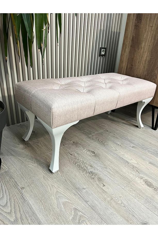 PEMBE DEKORATİF AYAK UCU KAPI ÖNÜ MUTFAK BALKON BENCH PUF DÜĞMELİ BEYAZ LÜKENS AYAKLI - 2