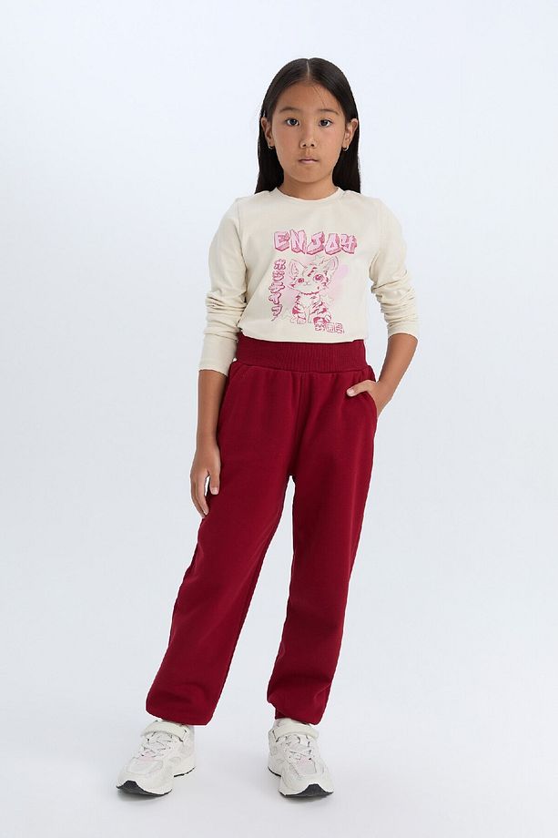 Kız Çocuk Beli Paçası Lastikli Cepli Basic Düz Jogger Eşofman Altı D7008A824WN - 3