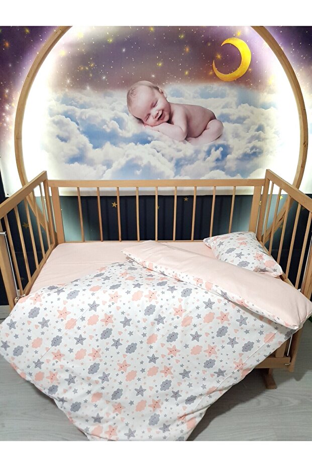 90X130 Baby Sleeping Set of 5 - Salmon Cloud Star Pattern (Fit All Sizes)