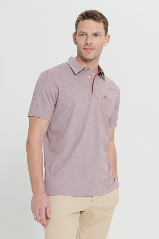 Men's Claret Red Comfort Fit Relaxed Cut Polo Collar Cotton Short Sleeve T-Shirt