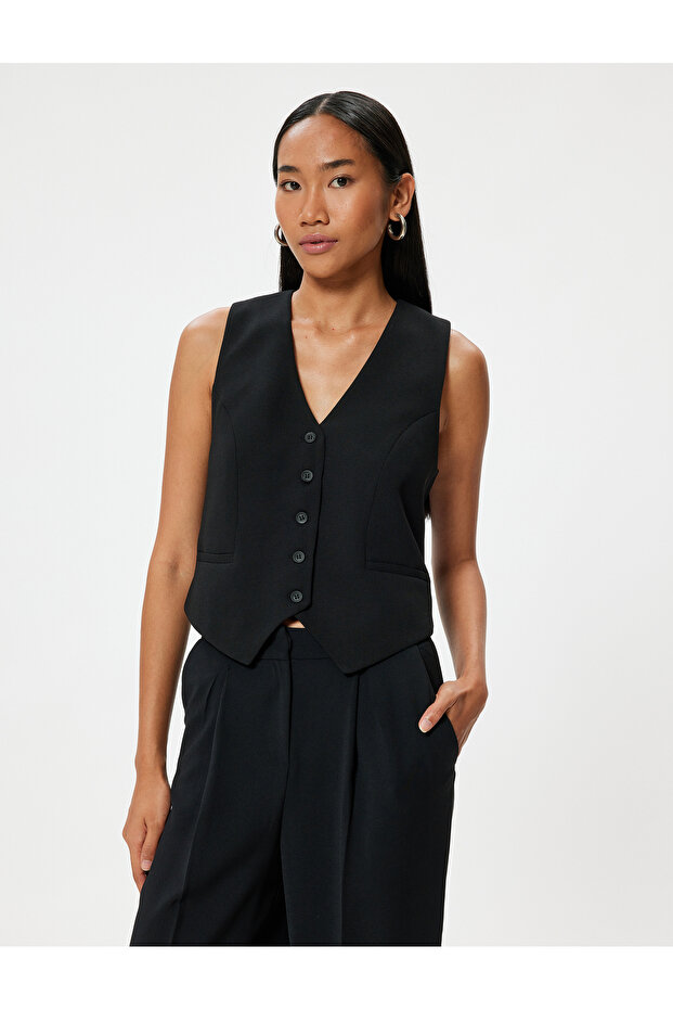 Blazer Vest V Neck Buttoned Regular Fit - 3