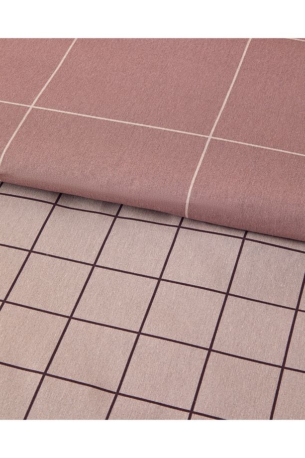Plain Check Çift Taraflı Kolay Ütülenir Tek Kişilik Nevresim Seti 160x220 cm Açık Mürdüm - 3