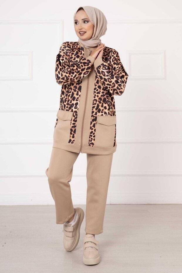 Mink Scuba Leopard Patterned 2 Piece Set - 3