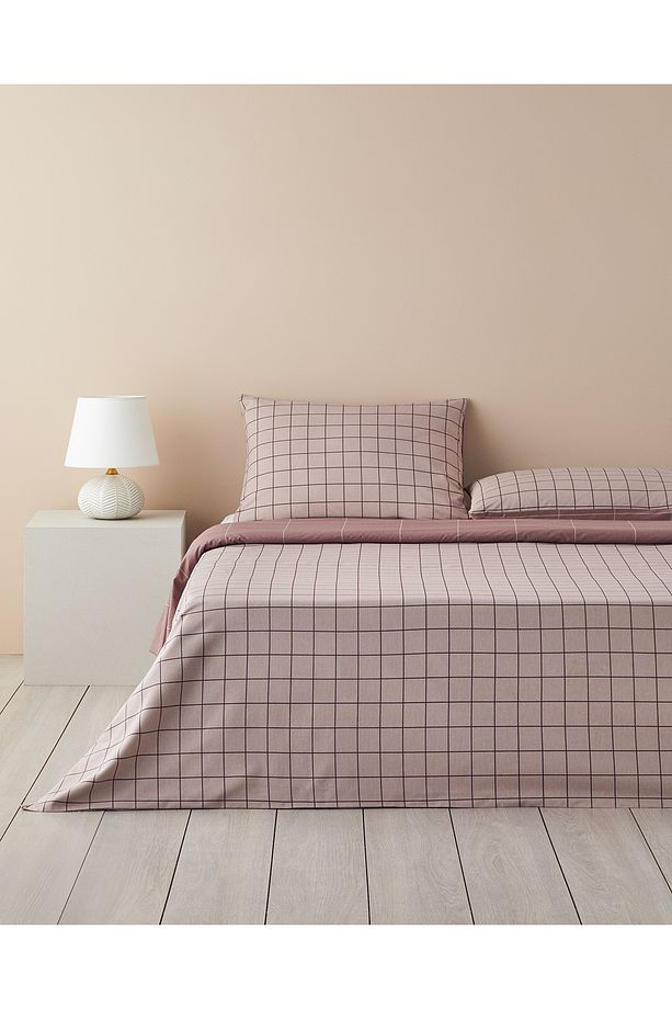 Plain Check Çift Taraflı Kolay Ütülenir Tek Kişilik Nevresim Seti 160x220 cm Açık Mürdüm - 1