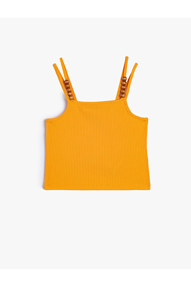 Strappy Ribbed Round Neck Tank Top with Bead Detail