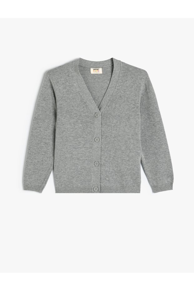 Basic Cardigan V Neck Button Closure Cotton