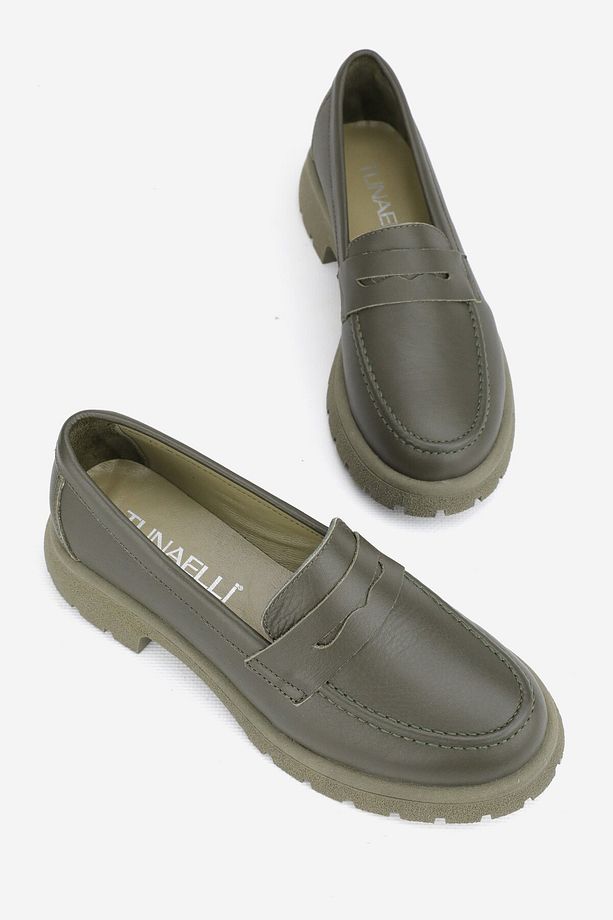 KADIN YEŞİL HAKİKİ DOĞAL DERİ 36-41 NUMARA LOAFER AYAKKABI - 7