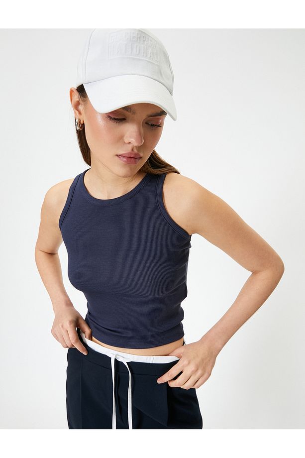 Fitilli Basic Üst Yuvarlak Yaka Viskoz Kumaş Slim Fit - 1