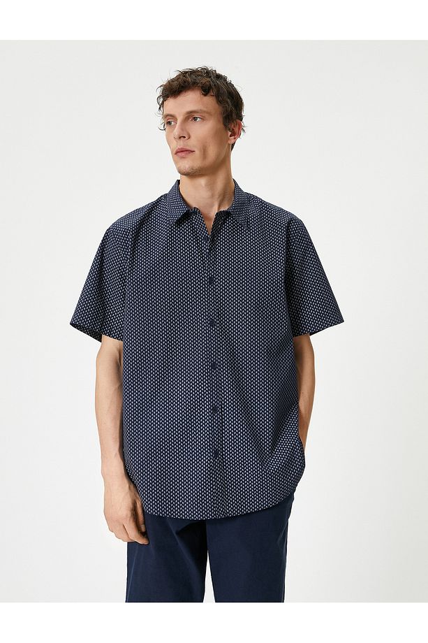 Kısa Kollu Gömlek Minimal Desenli Klasik Yaka Pamuklu Regular Fit - 3