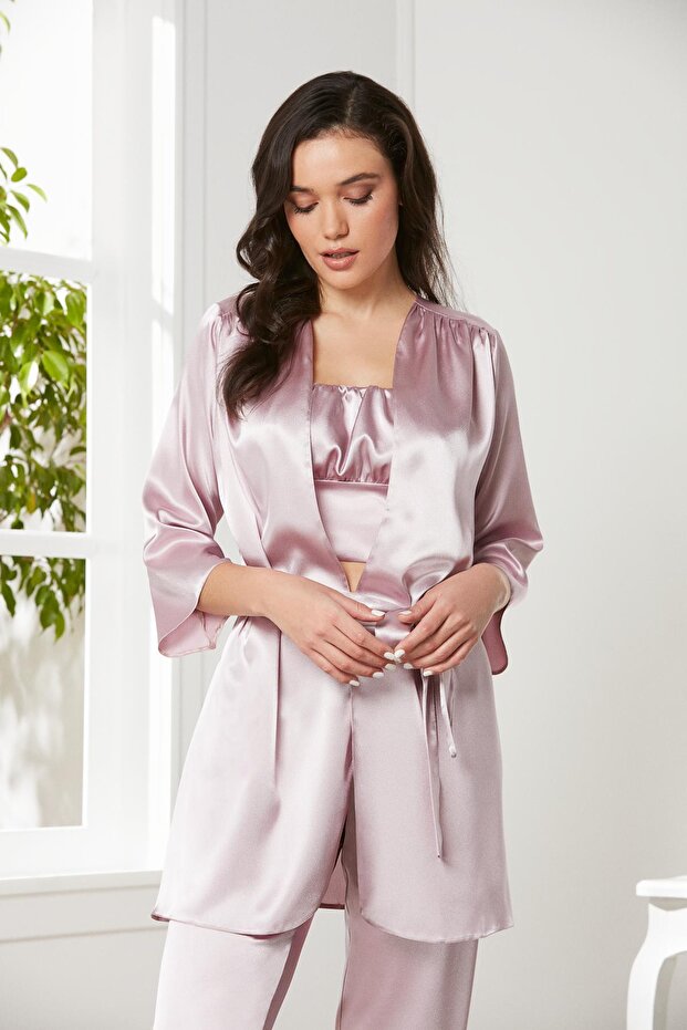 Satin 3-Piece Women's Pajama Set - 2075 Rose