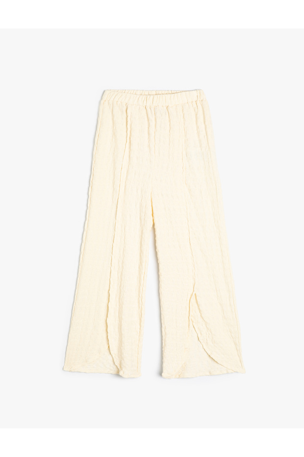 Palazzo Trousers with Slit Detail and Elastic Waist