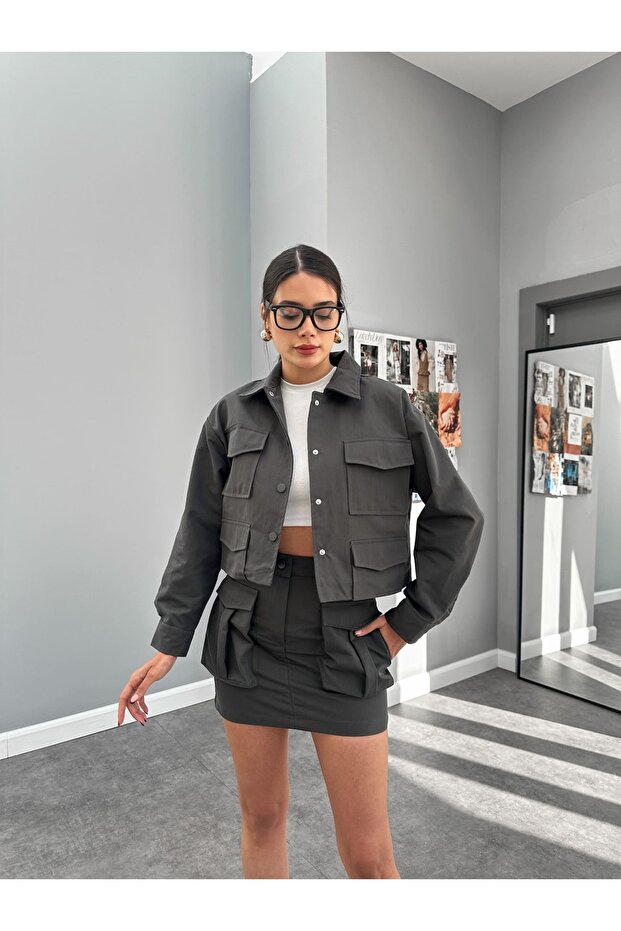 Pocket Detailed Skirted Jacket Set