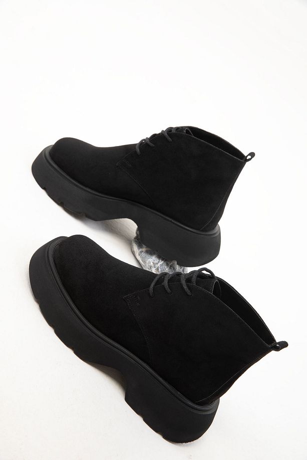 Siyah Süet Kadın Bot & Bootie 19928 - 2