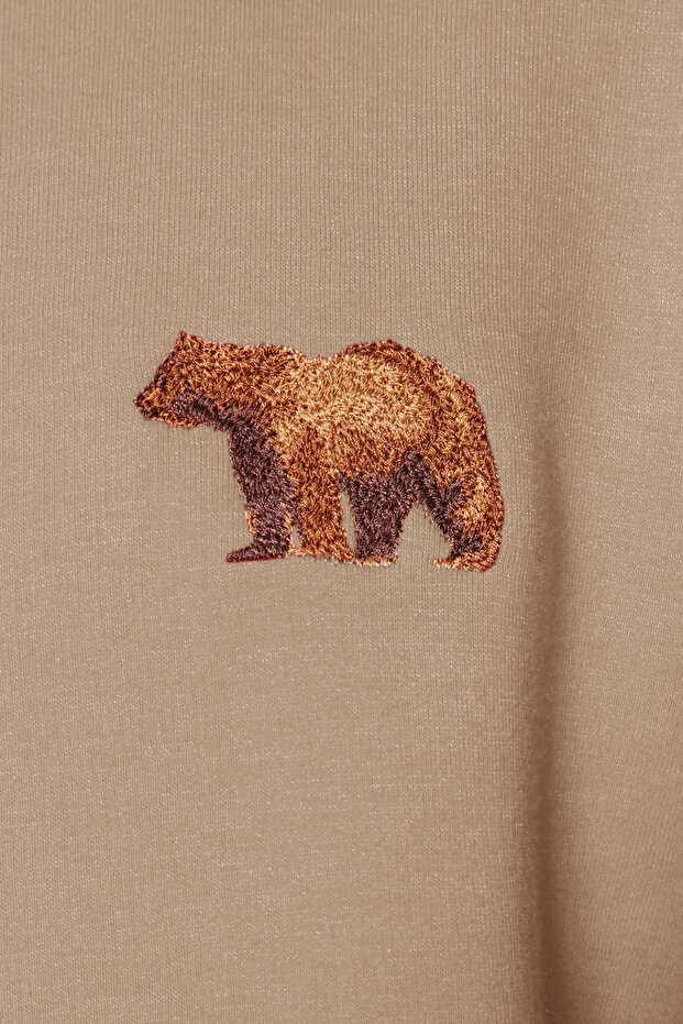 Vizon Oversize/Geniş Kesim Kapüşonlu Hayvan Nakışlı İçi Polar/Sıcak Tutan Sweatshirt TMNAW24SW00097 - 5