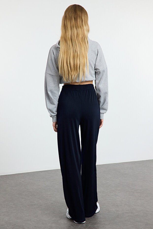 Lacivert Wide Leg/Rahat Kesim Yüksek Bel Esnek Pantolon TWOSS23PL00129 - 5