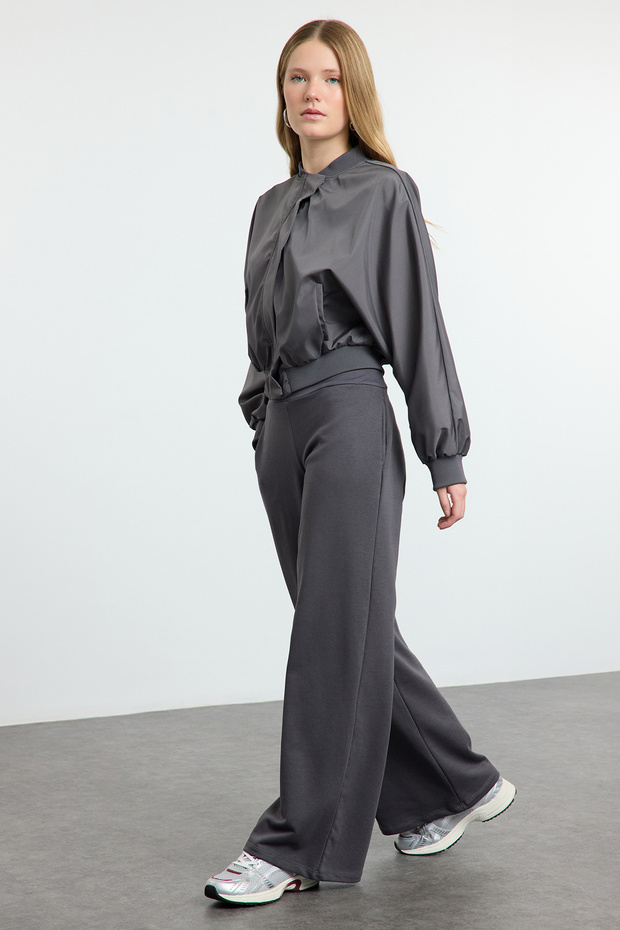 Antrasit Ince Ekstra Yüksek Bel Wide Leg/Geniş Kesim Pantolon TWOAW25PL00026 - 6