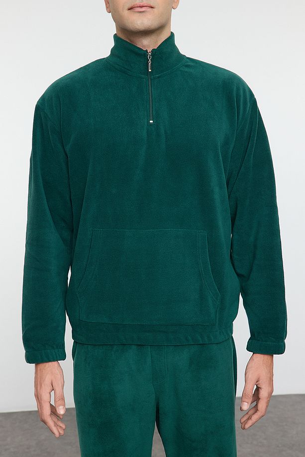 Yeşil Oversize/Geniş Kesim Basic Anti-pilling Polar Eşofman Takımı TMNAW25EM00002 - 4
