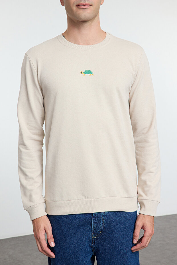 Taş Regular/Normal Kesim Bisiklet Yaka Etamin Hayvan Nakışlı Sweatshirt TMNAW25SW00158 - 3