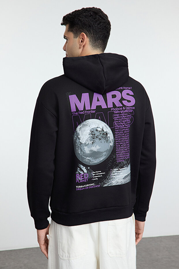 Siyah Oversize/Geniş Kesim Sırt Baskılı Kapüşonlu Sweatshirt TMNAW25SW00112 - 5