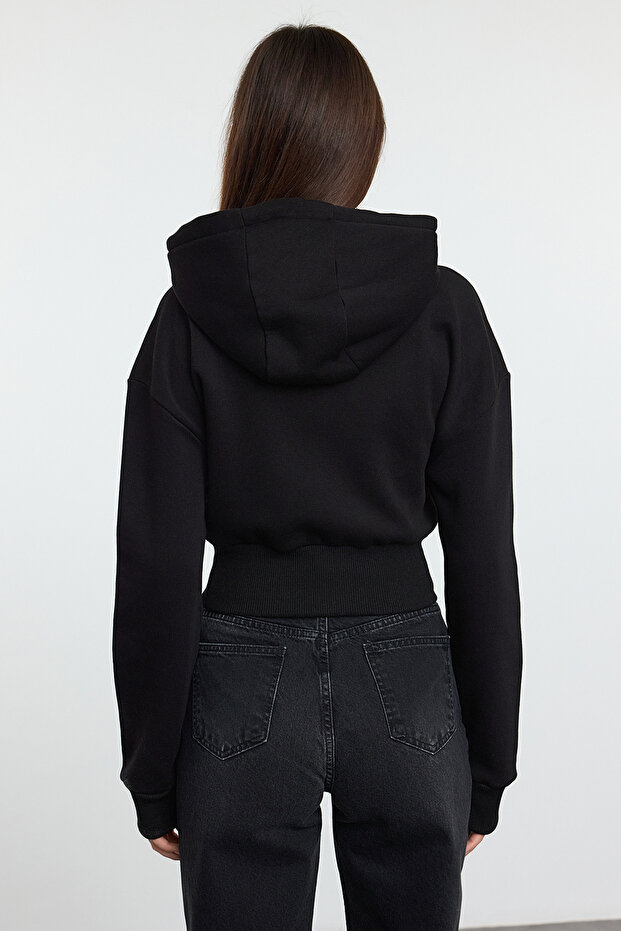 Siyah Crop Oversize Örme Sweatshirt TWOAW25SW00302 - 5