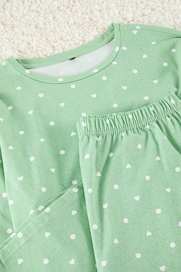 Mint Kalp ve Puantiye Desenli Örme Pijama Takımı TBBAW25AI00065 - 4