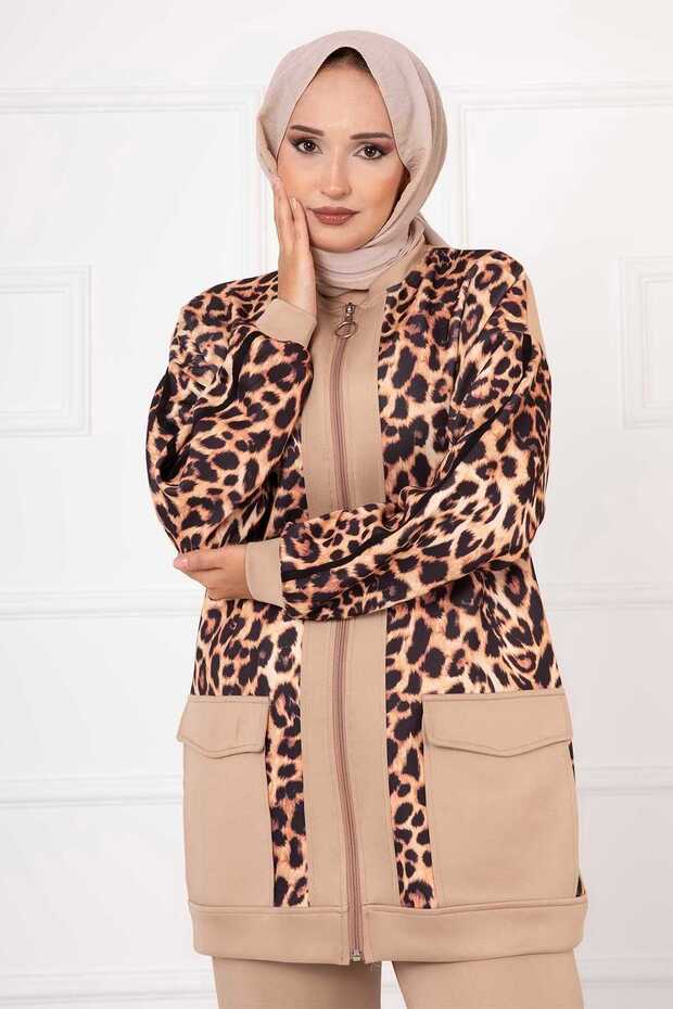Scuba Leopard Patterned Double Suit Mink - 2