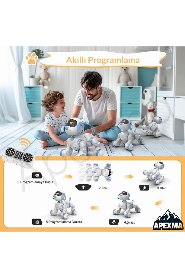Uzaktan Kumandalı Şarjlı Sesli ve Işıklı Dokunma Algılama Programlama Özellikli Sevimli Robot Köpek - 6