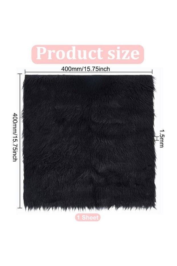M AECH06-11897 Black Faux Fur Fabric 15.7x15.7 Inch Soft Plush Shaggy Squares Pre-Cut Craft Fur Fabr