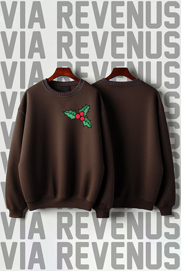 Flower Printed Unisex 3 Thread Raster Wide Fit New Year's Gift Sweatshirt