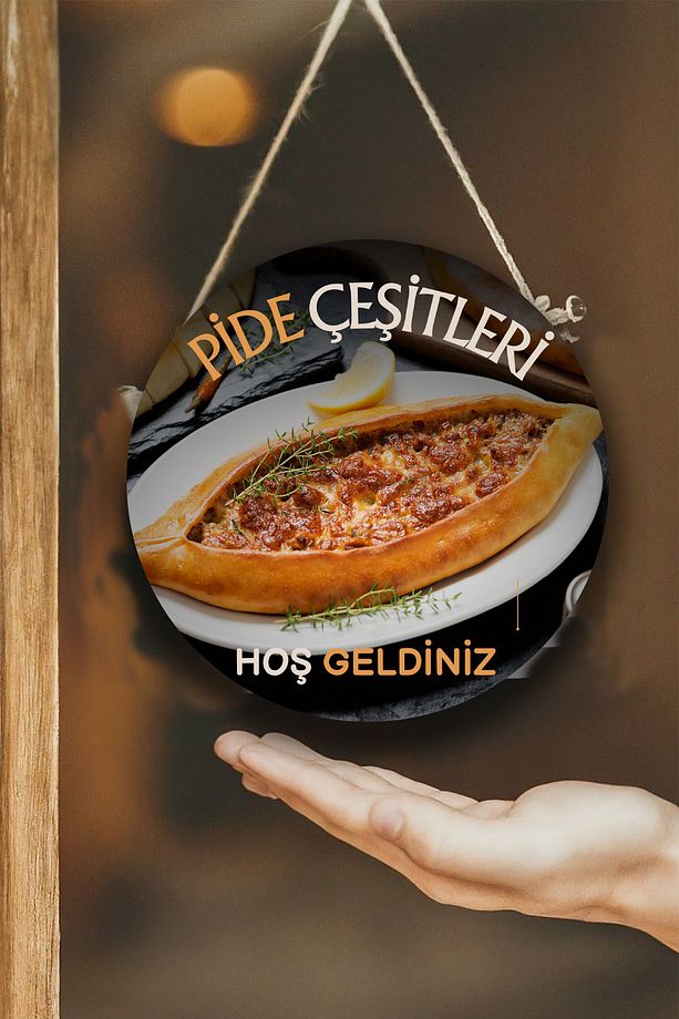Pide Salonu için Tek Taraflı Hoş Geldiniz Karşılama Tabelası, Pide Dükkan Kapı Duvar Tablo Pano Süs - 3