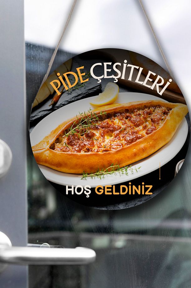 Pide Salonu için Tek Taraflı Hoş Geldiniz Karşılama Tabelası, Pide Dükkan Kapı Duvar Tablo Pano Süs - 1