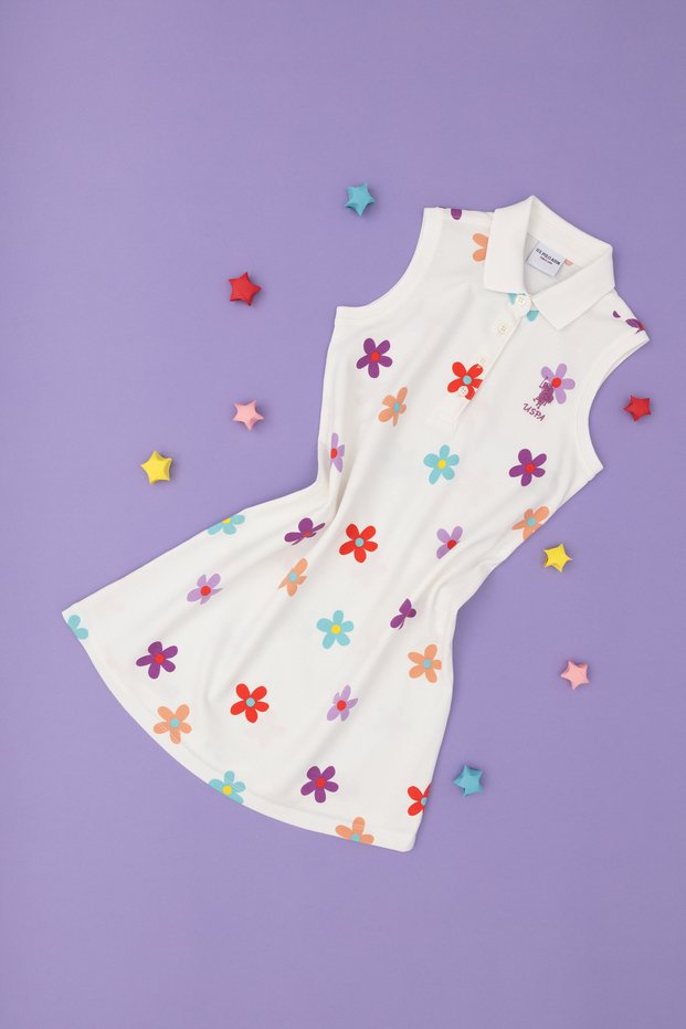 Girl's Ecru Polo Neck Knitted Dress 50283280 -Vr019