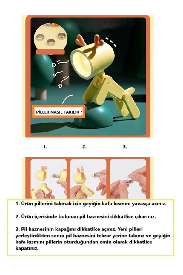 Lamba Ders Çalışma Masa Gece Lambası Mini Geyik Tasarımlı Kitap Okuma Led Işıklı Lamba - 3