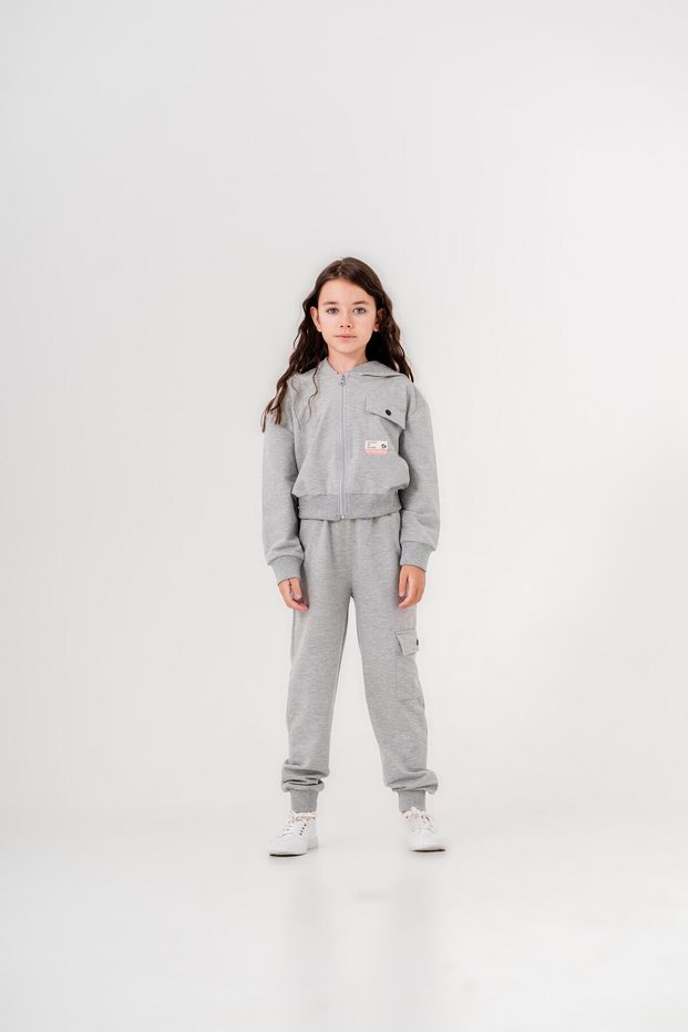 The Real World Label Cargo Pocket Hooded Girls' Sweatshirt and Sweatpants Set