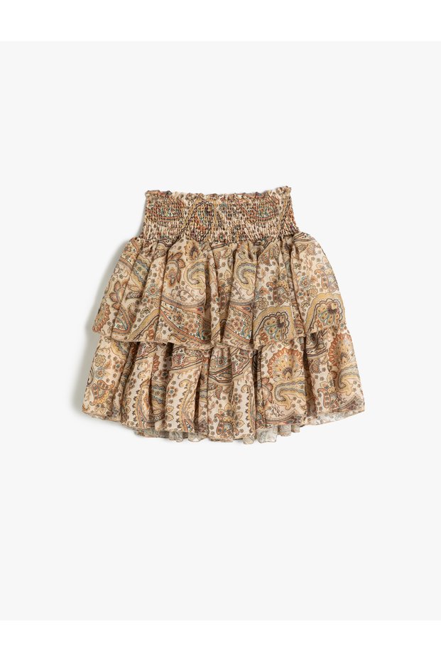 Skirt with Ruffles, Tiered Waist, Elastic Waist, Twist Detail
