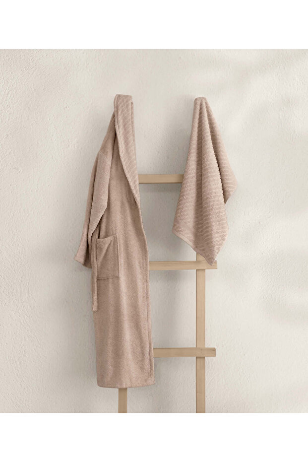 Likya 100% Cotton Salmon Dowry Bathrobe Set 2 Pieces 1 Bathrobe 1 Towel 1052A